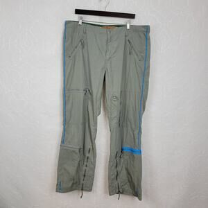 FRX Clothing Ski Pants Mens 38x32 Army Green Blue Trim Zipper Pockets‎ Adj Waist